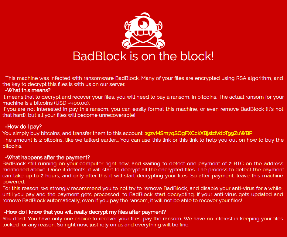 BadBlock Ransom Note